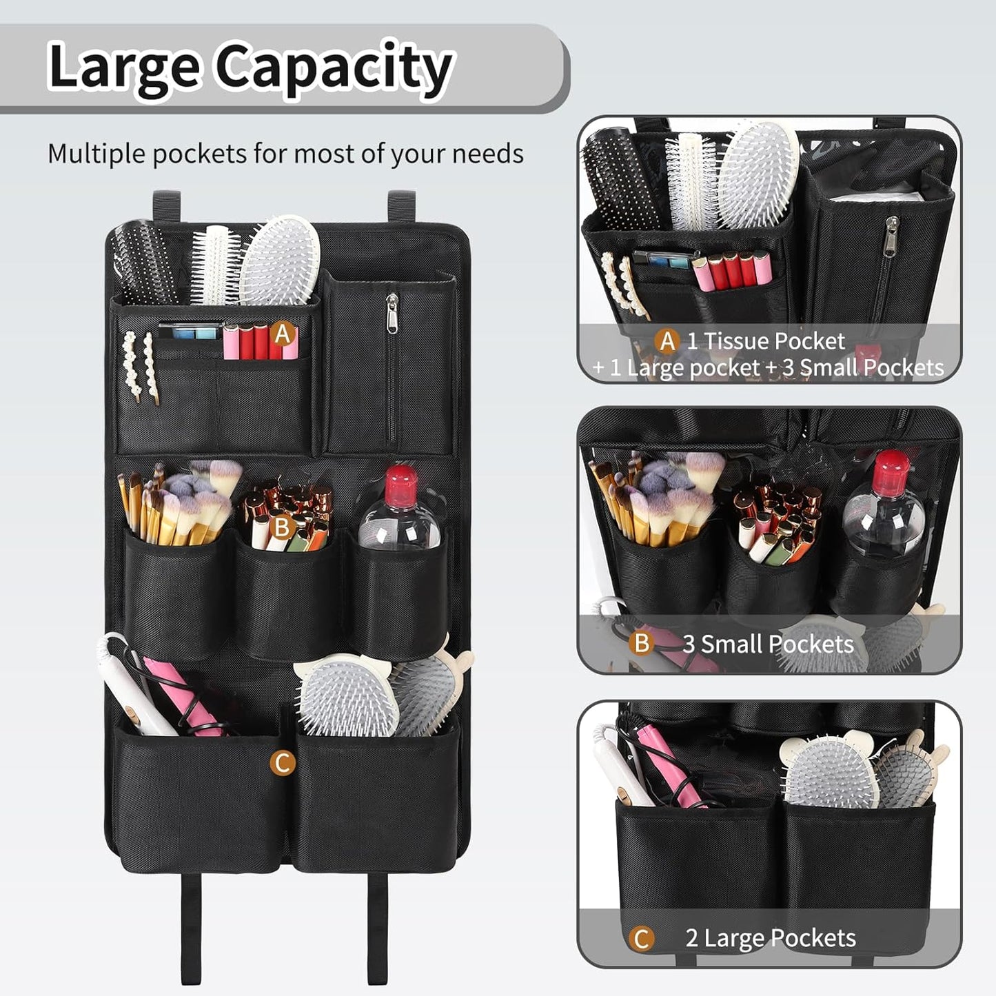 Large Capacity Side Hanging Storage Bag for Makeup Chair with Multiple Pockets