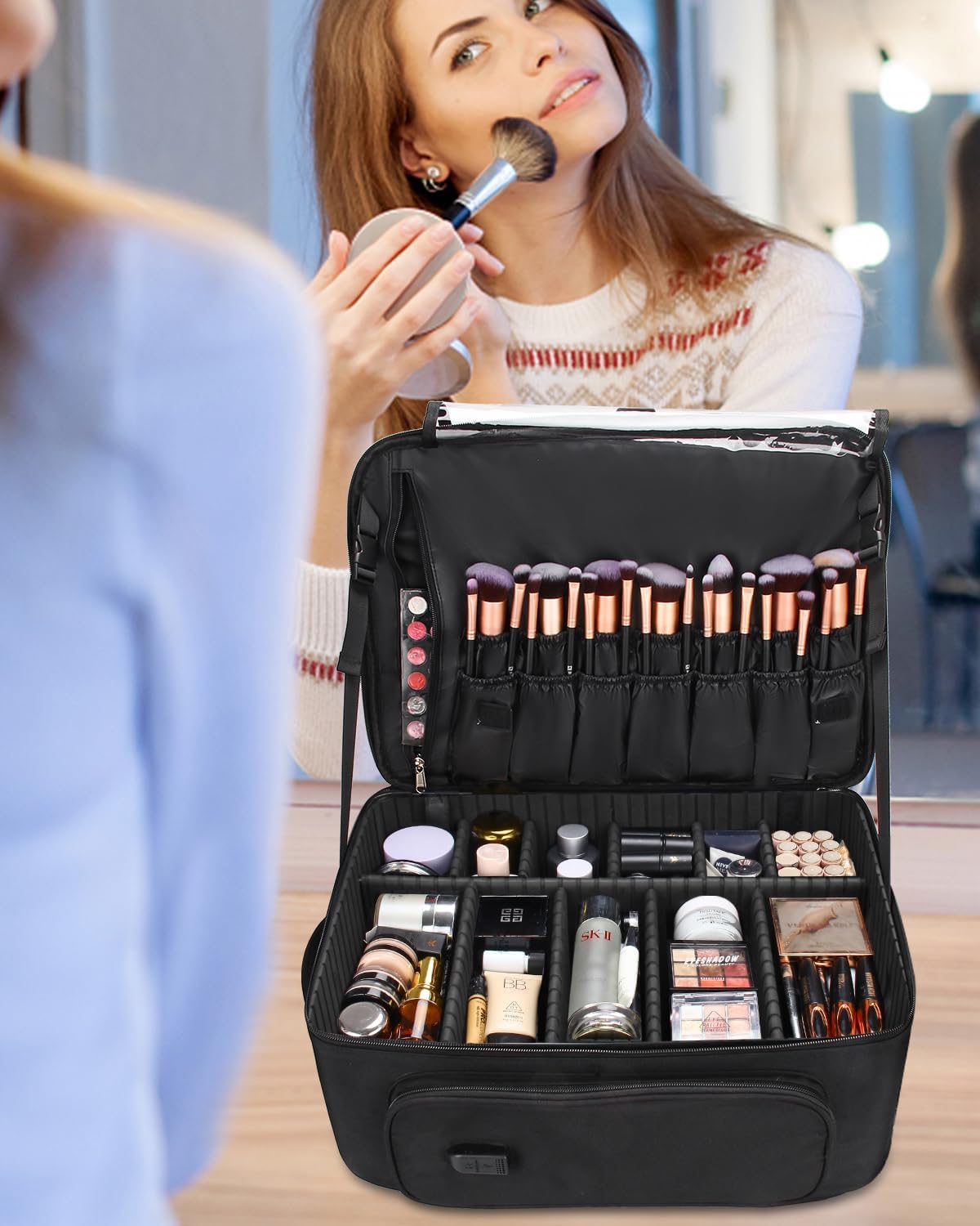 Rolling Black Super Large Professional Trolley Makeup Backpack