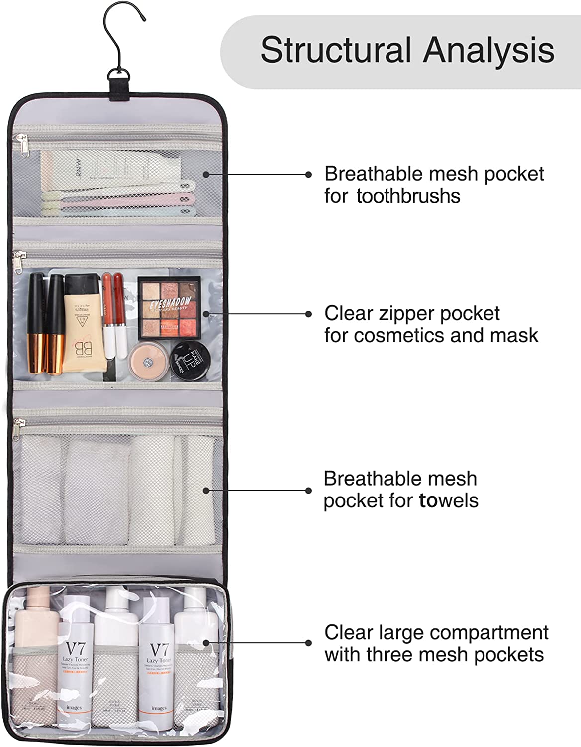 Relavel Travel Hanging Toiletry Bag(Black)
