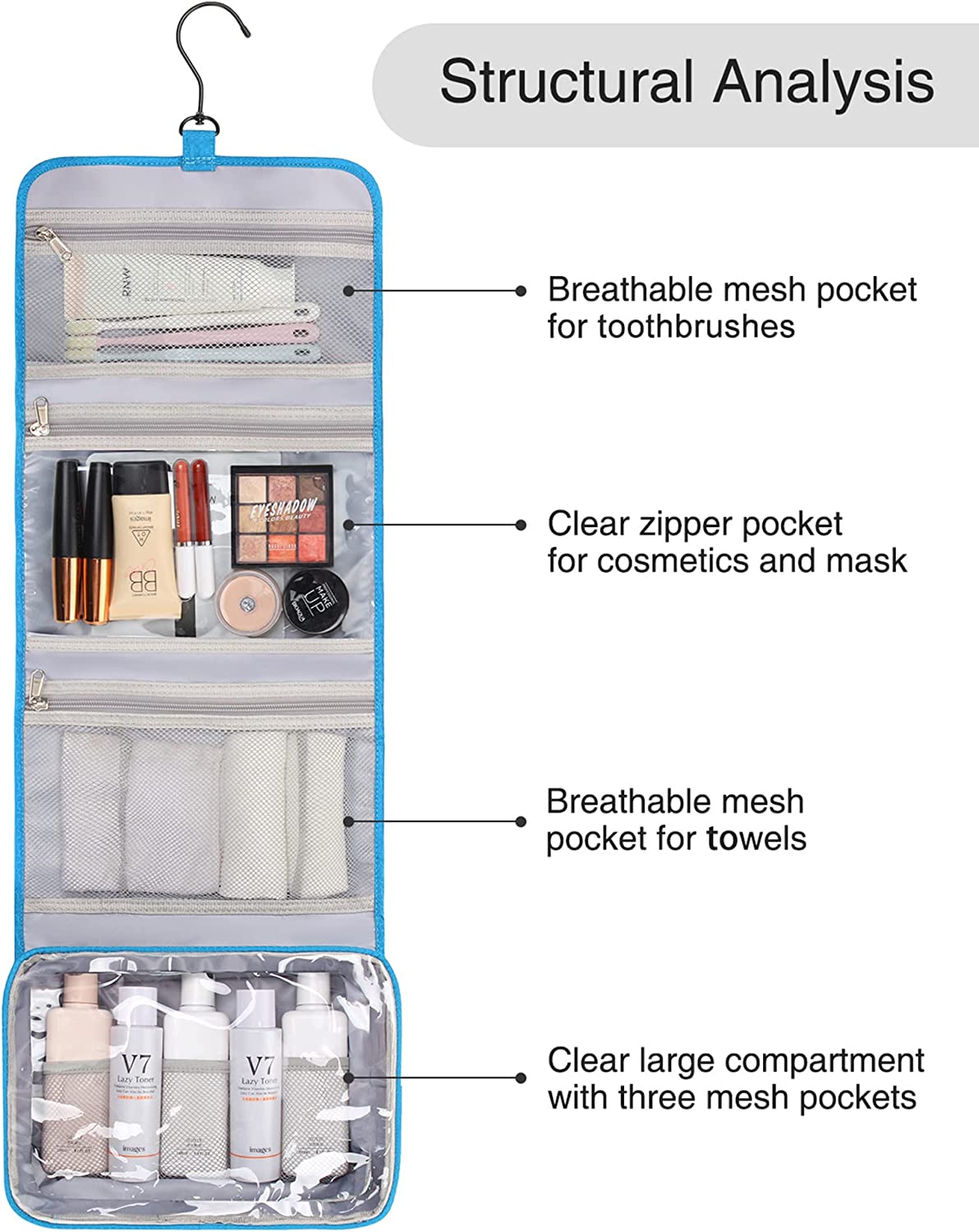 Relavel Travel Hanging Toiletry Bag(Blue)