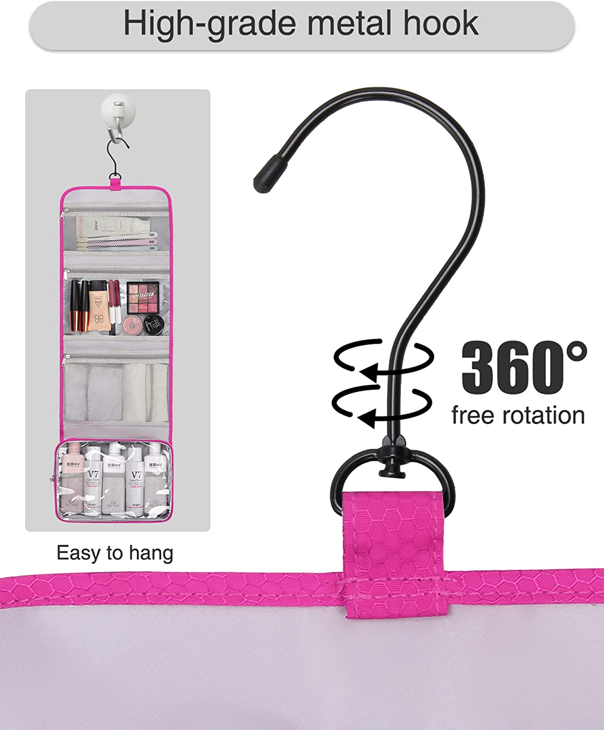 Relavel Travel Hanging Toiletry Bag(Hot Pink)