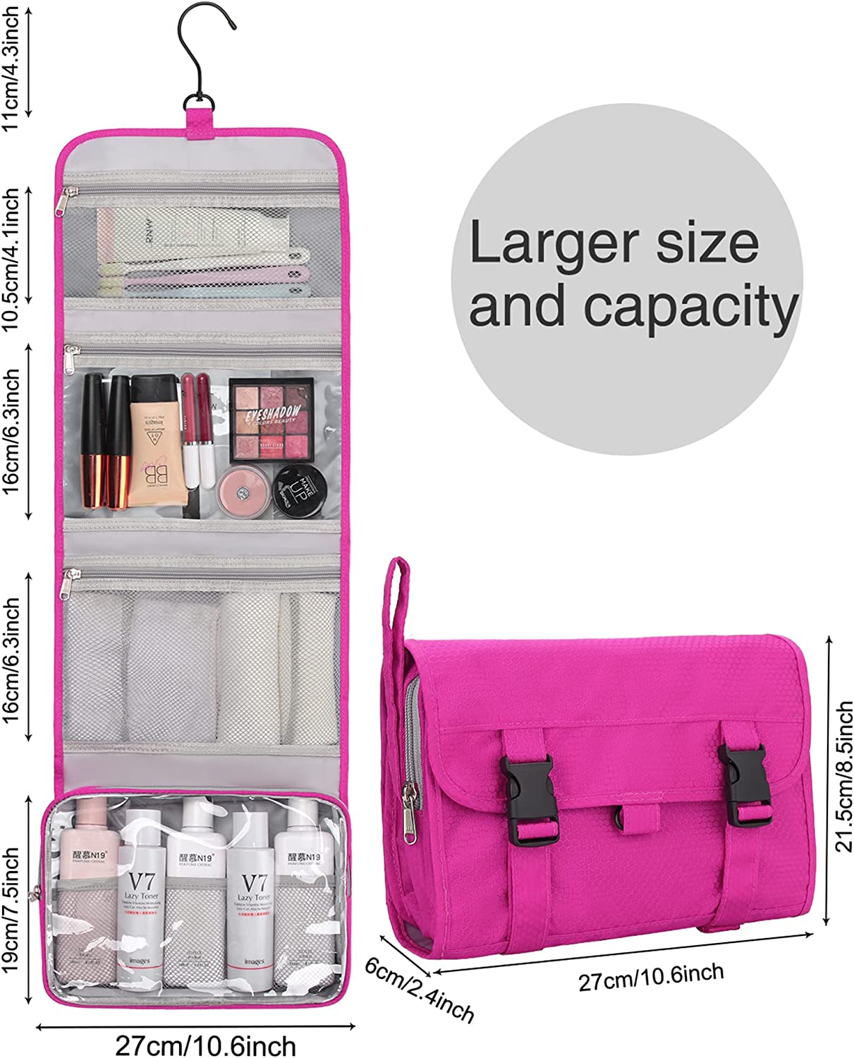 Relavel Travel Hanging Toiletry Bag(Hot Pink)