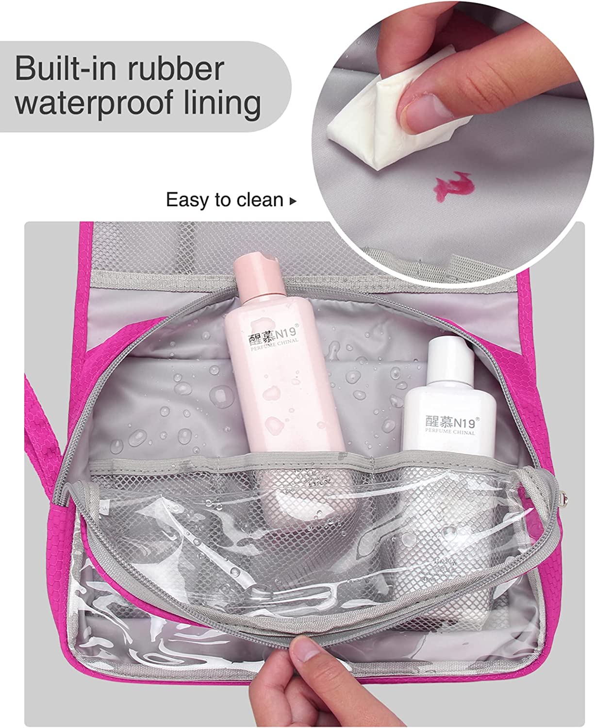 Relavel Travel Hanging Toiletry Bag(Hot Pink)