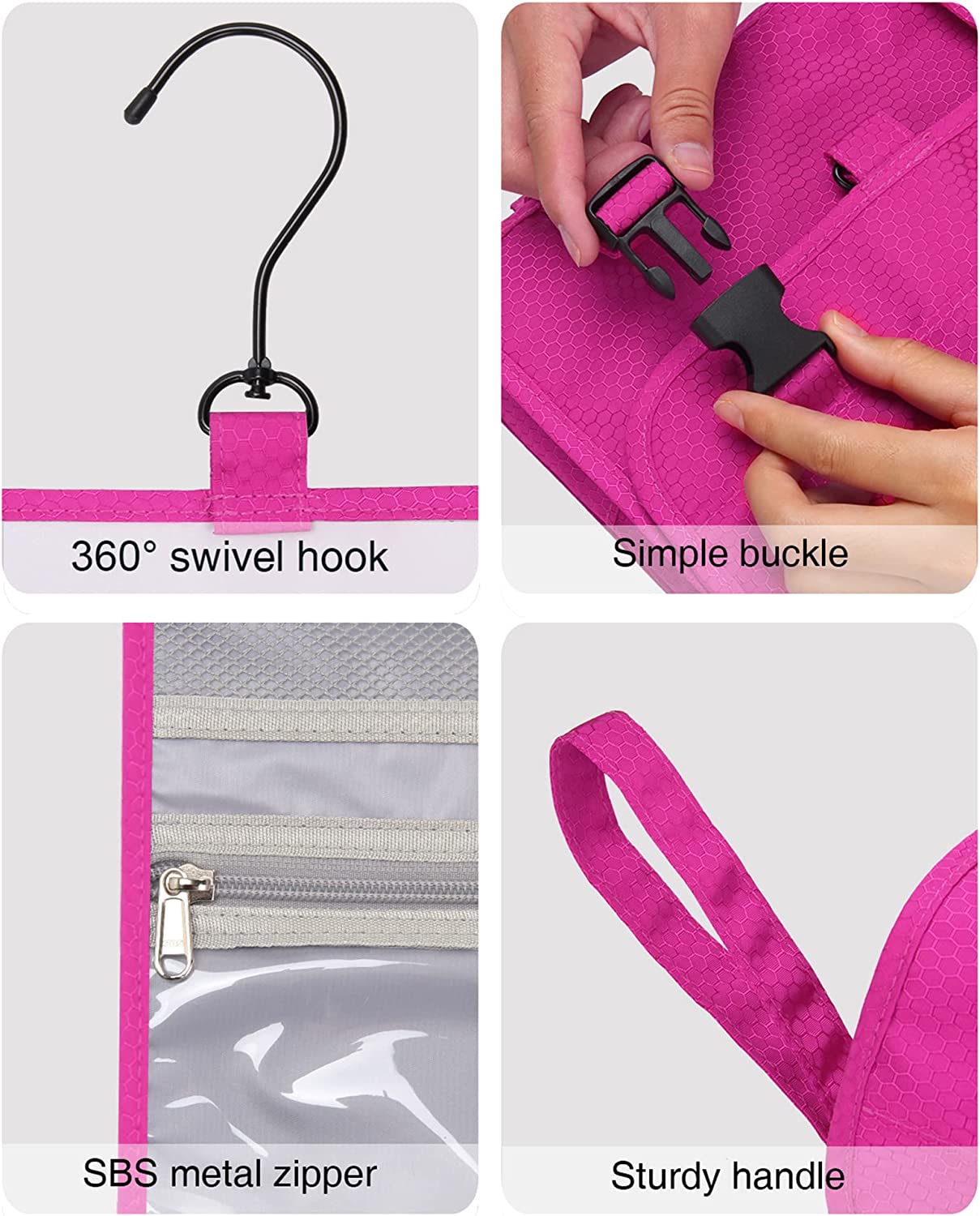 Relavel Travel Hanging Toiletry Bag(Hot Pink)