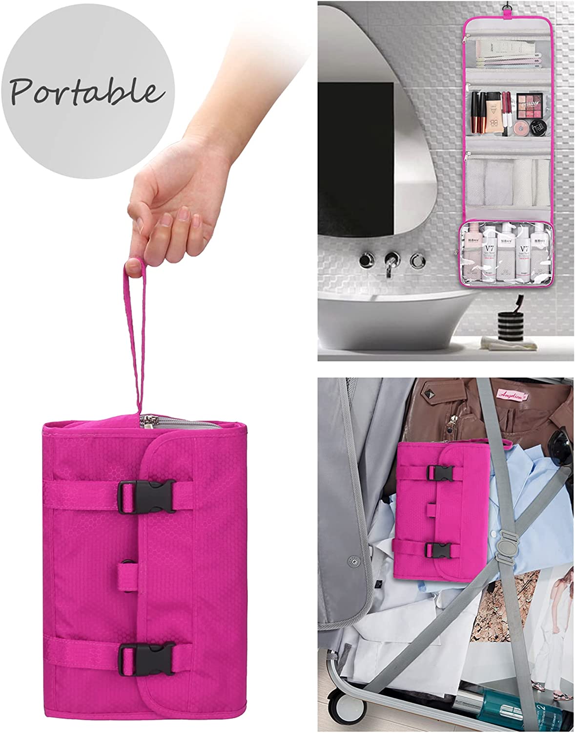Relavel Travel Hanging Toiletry Bag(Hot Pink)