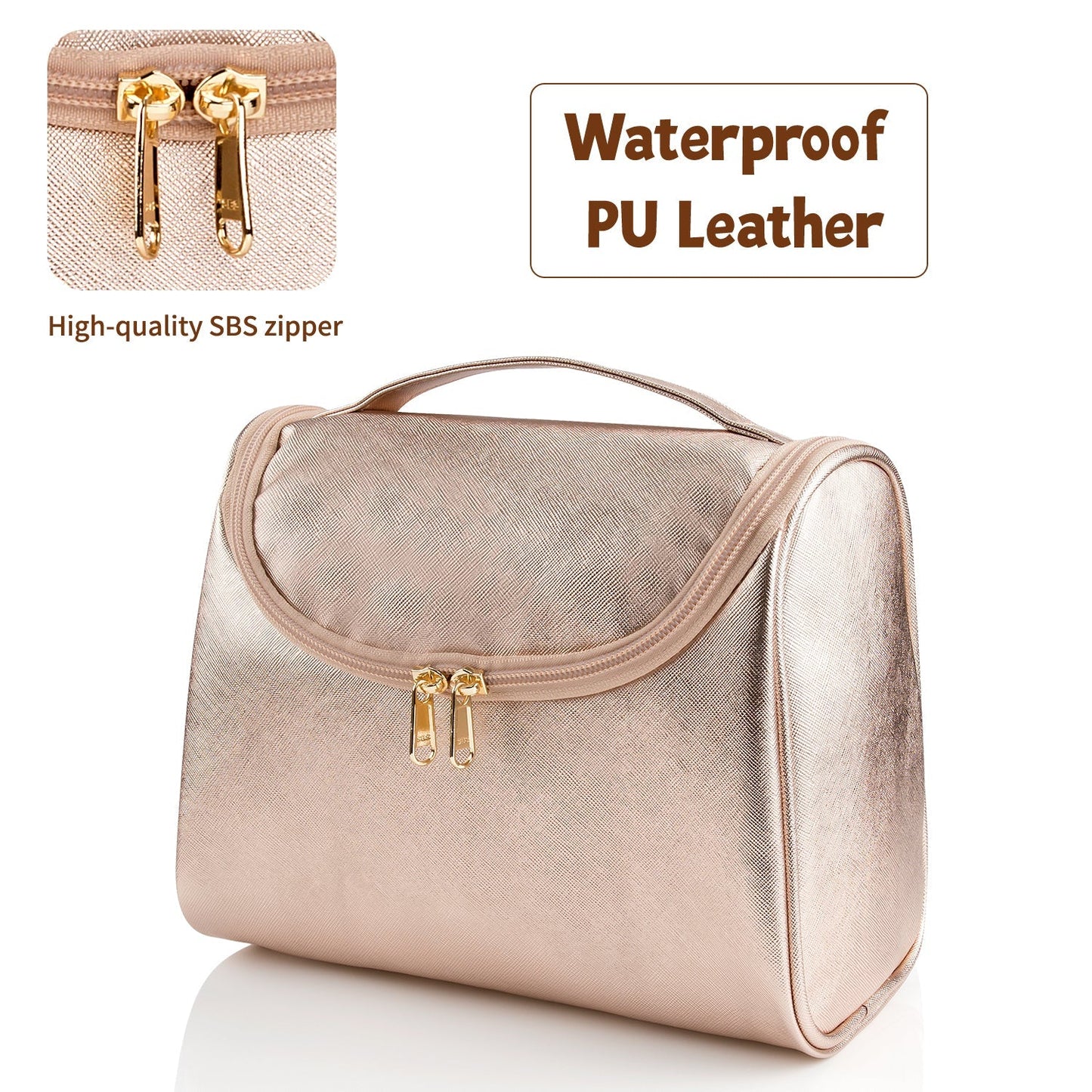 Travel Makeup Bag, Ethereal Cosmetic Bag for Women Portable Makeup Organizer Bag PU Leather Toiletry Bag Waterproof ( Rose Gold )