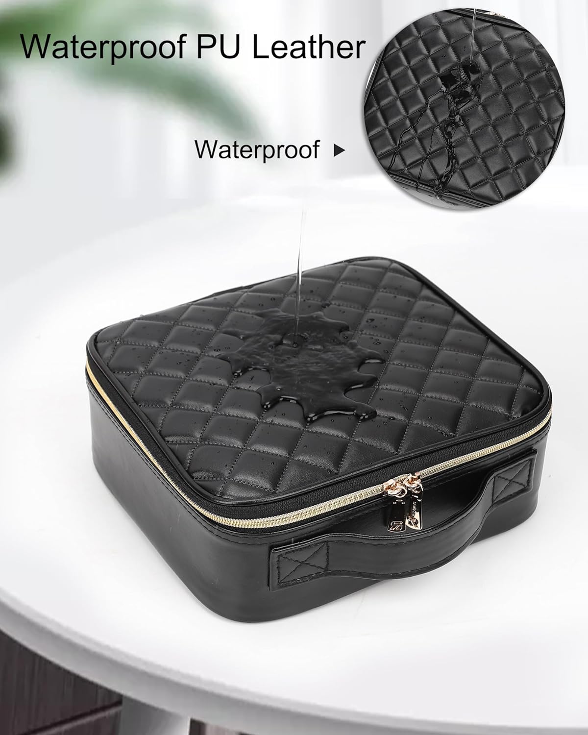 Black Quilted Leather Small Makeup Bag