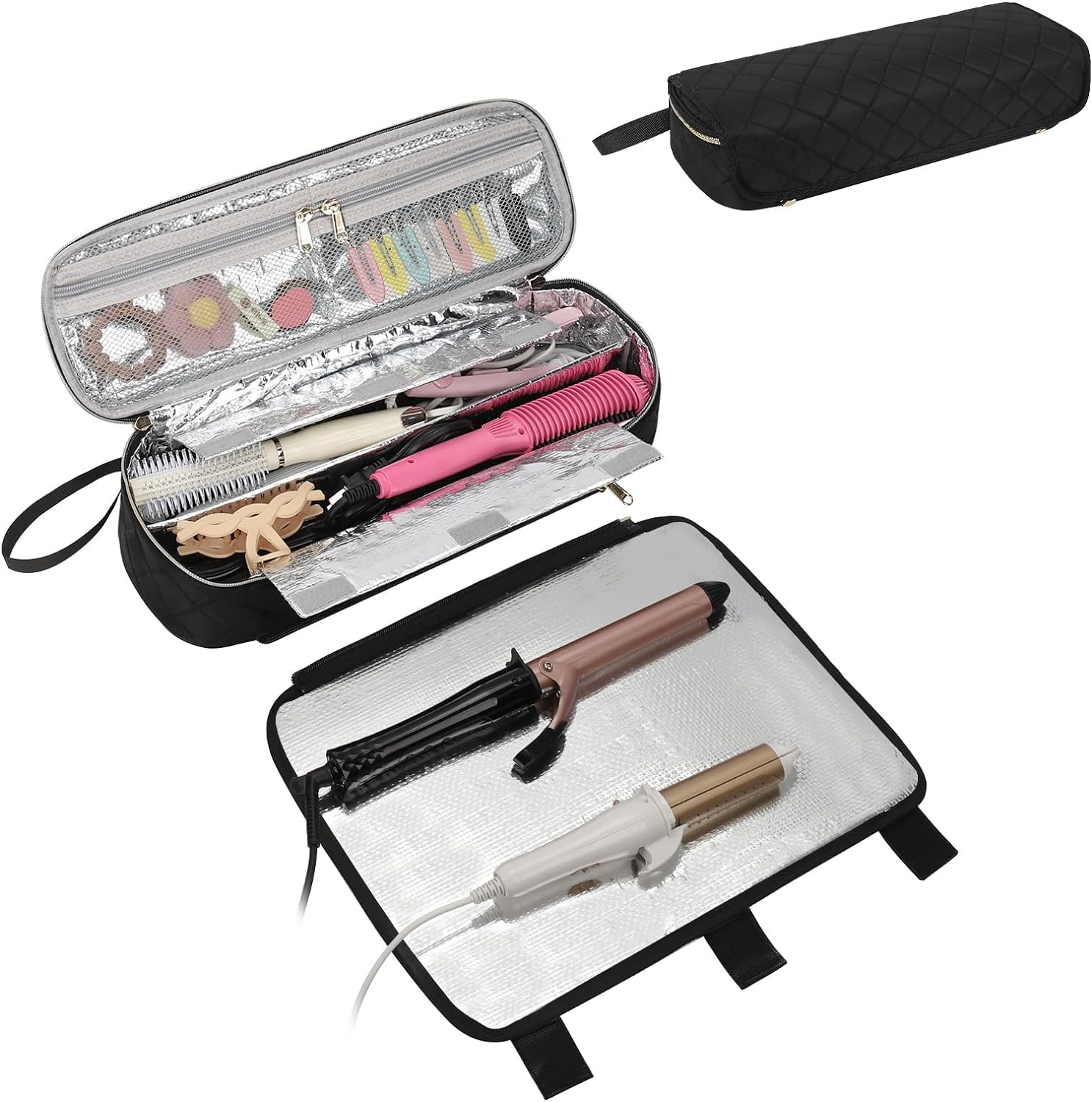 Relavel Hair Tools Travel Bag with Removable Heat Resistant Mat, 2-in-1 Design Portable Hair Styling Tool Organizer Storage for Flat Irons, Straighteners, Curling Iron, and Haircare Accessories