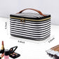 Large Portable Makeup Bag with Toiletries Brushes Slots and Divider-Large Black/White Stripes