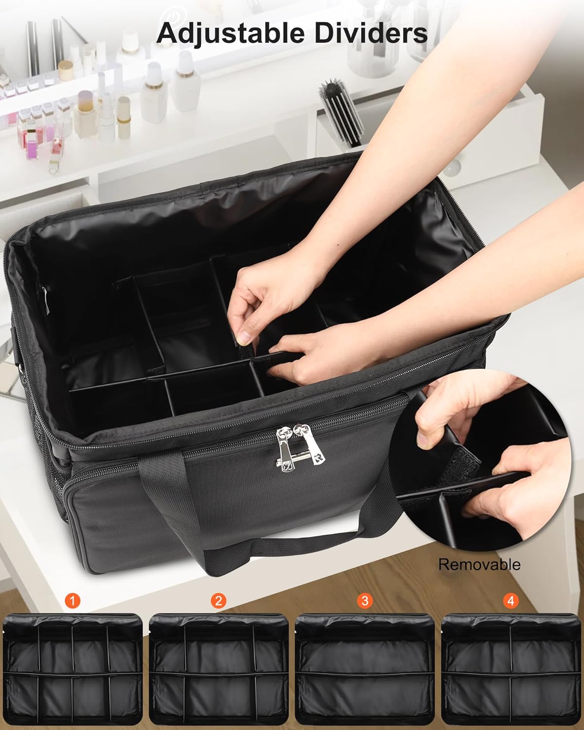 Large Makeup Bag Professional Cosmetic Bag with 4 Clear Bag