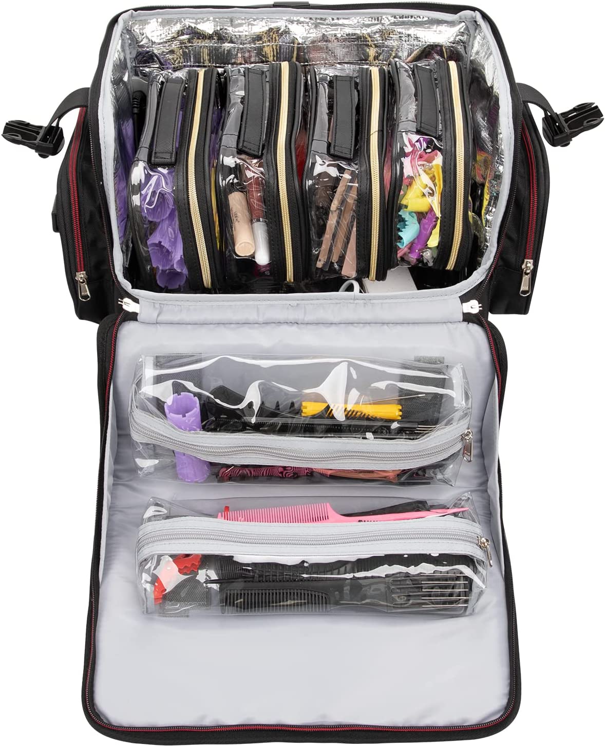 Large Makeup Train Case with 4 Clear Makeup Bags Set for Hairstylist