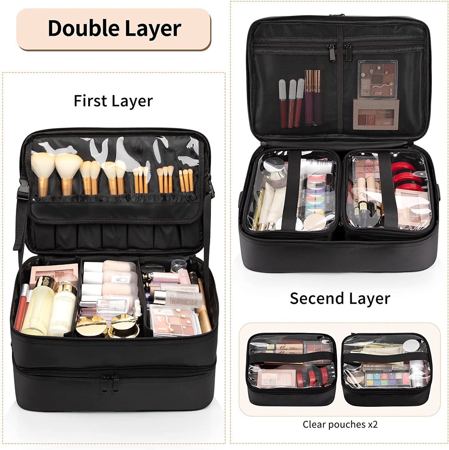 Large Makeup Train Case with a Large Makeup Travel Bag for Hairstylist