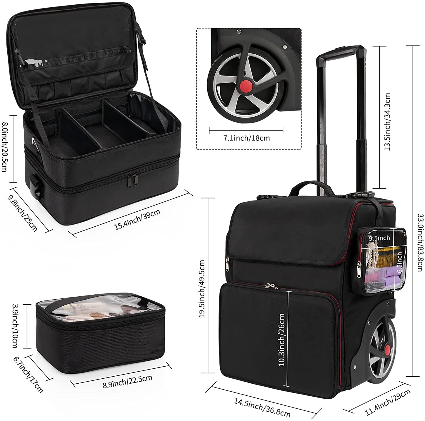 Large Makeup Train Case with a Large Makeup Travel Bag for Hairstylist