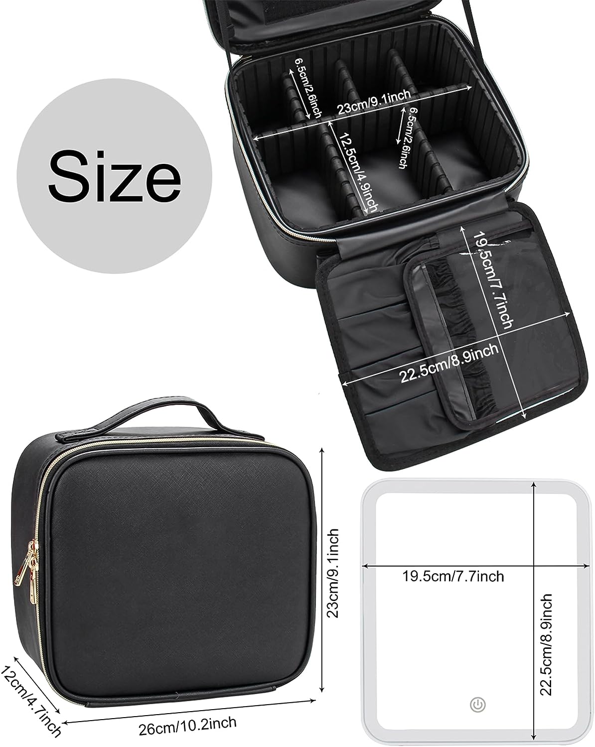 Relavel Black Small Makeup Case with Light Up Mirror