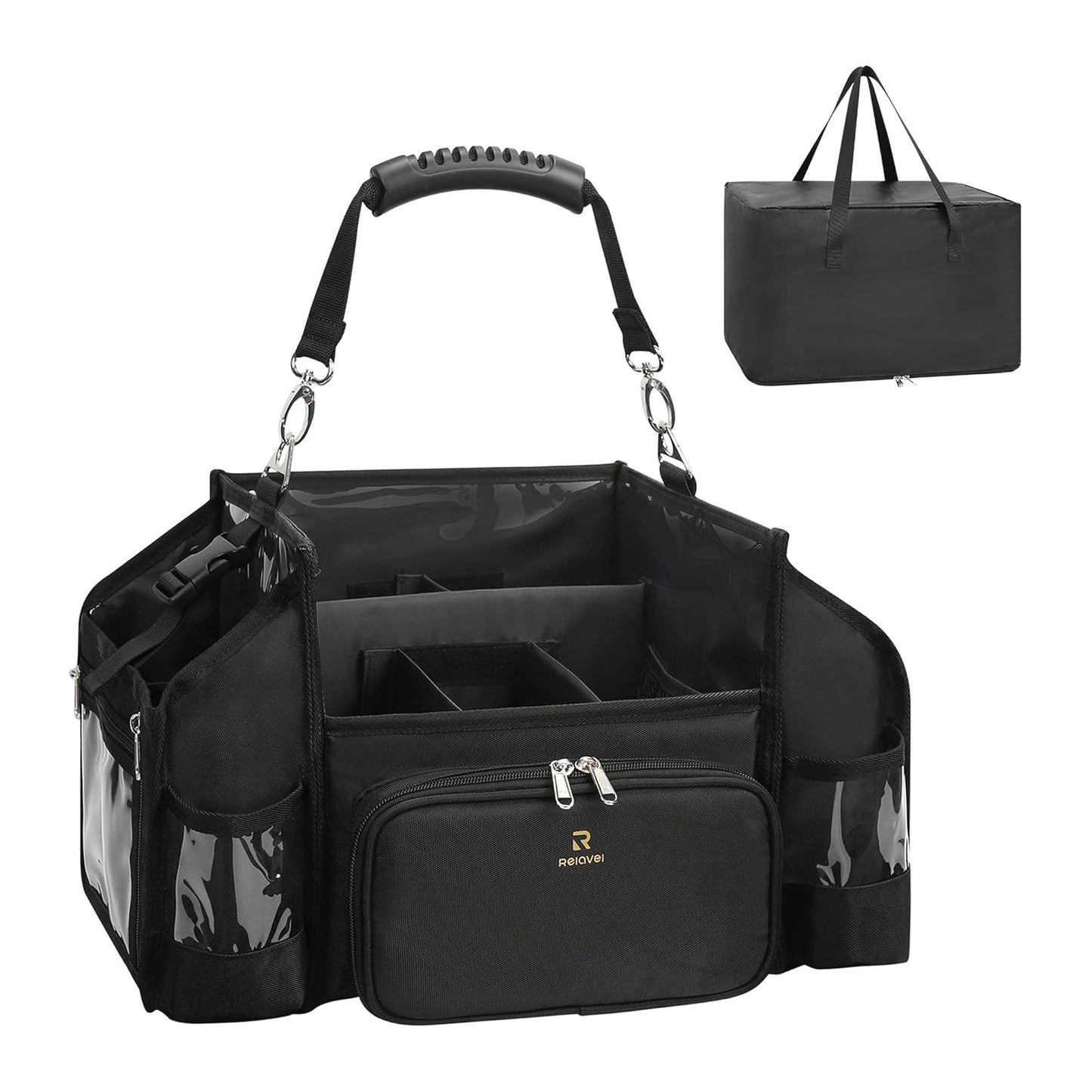 Relavel Open Design Multi-compartment Makeup Artist Set Bag with Shoulder Strap and Waist Belt