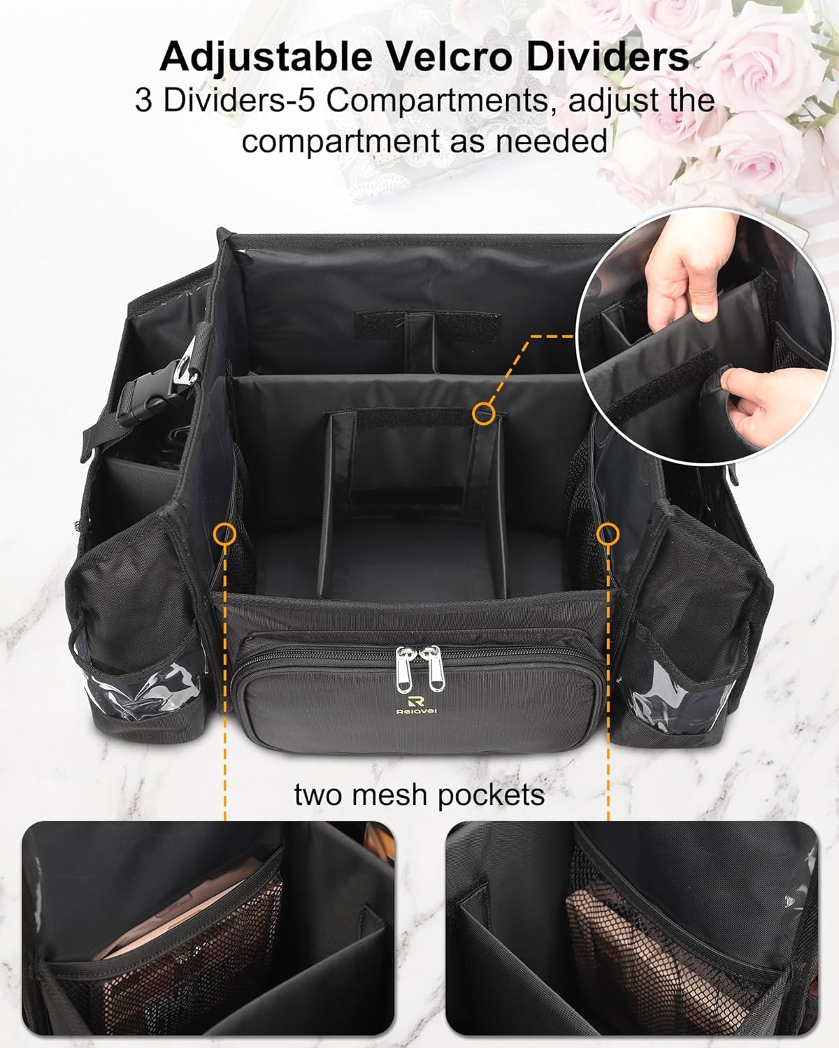 Relavel Open Design Multi-compartment Makeup Artist Set Bag with Shoulder Strap and Waist Belt