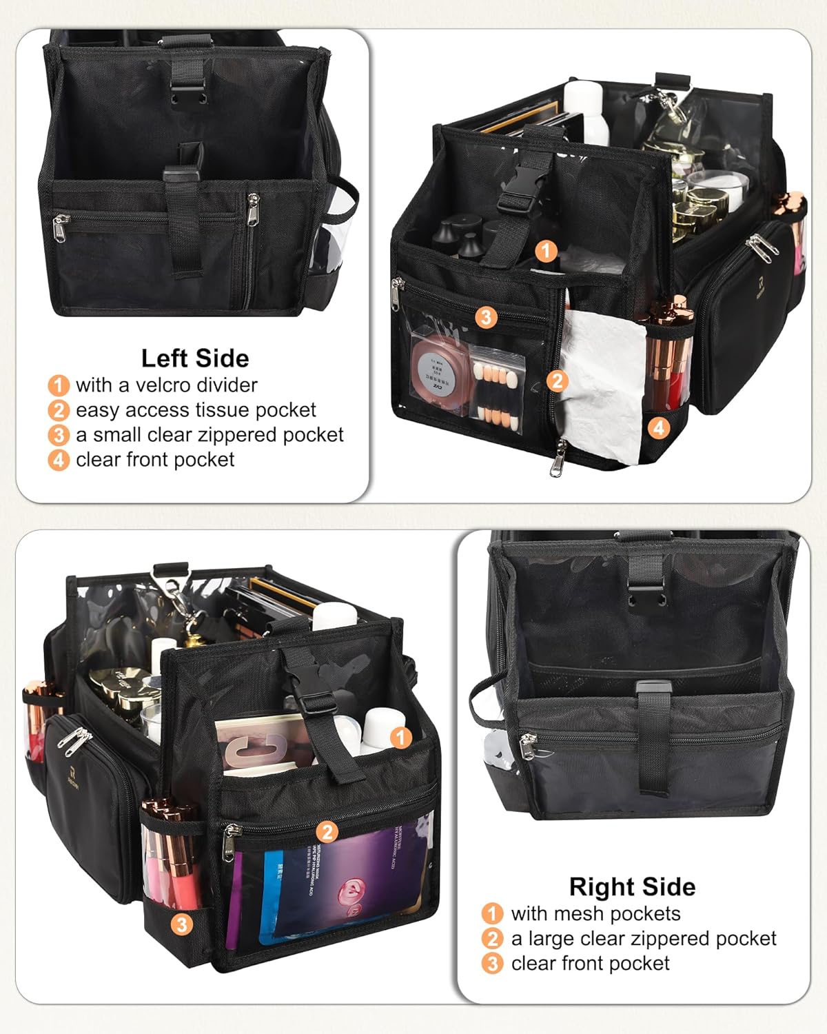 Relavel Open Design Multi-compartment Makeup Artist Set Bag with Shoulder Strap and Waist Belt