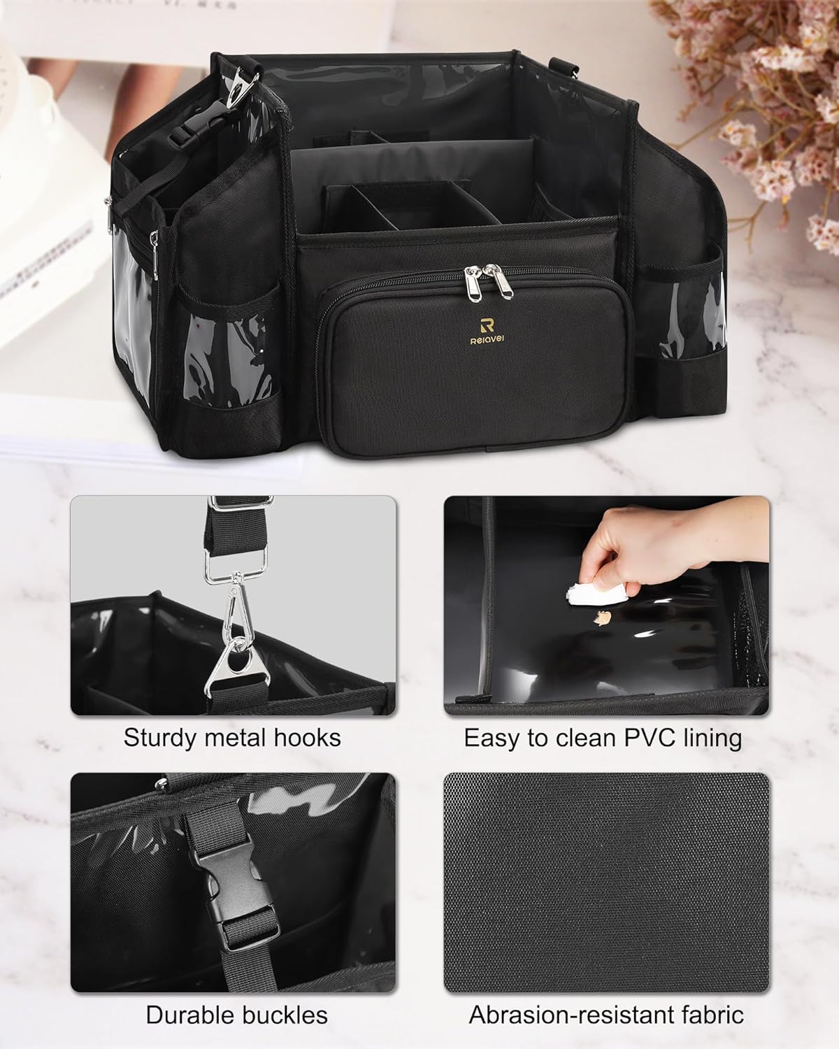 Relavel Open Design Multi-compartment Makeup Artist Set Bag with Shoulder Strap and Waist Belt