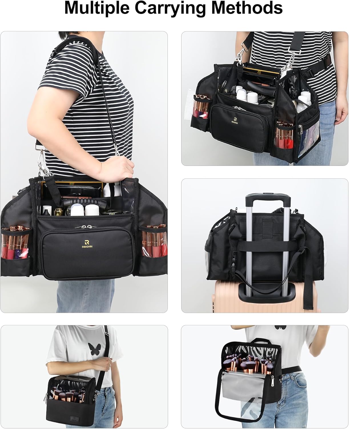 Relavel Open Design Multi-compartment Makeup Artist Set Bag with Shoulder Strap and Waist Belt