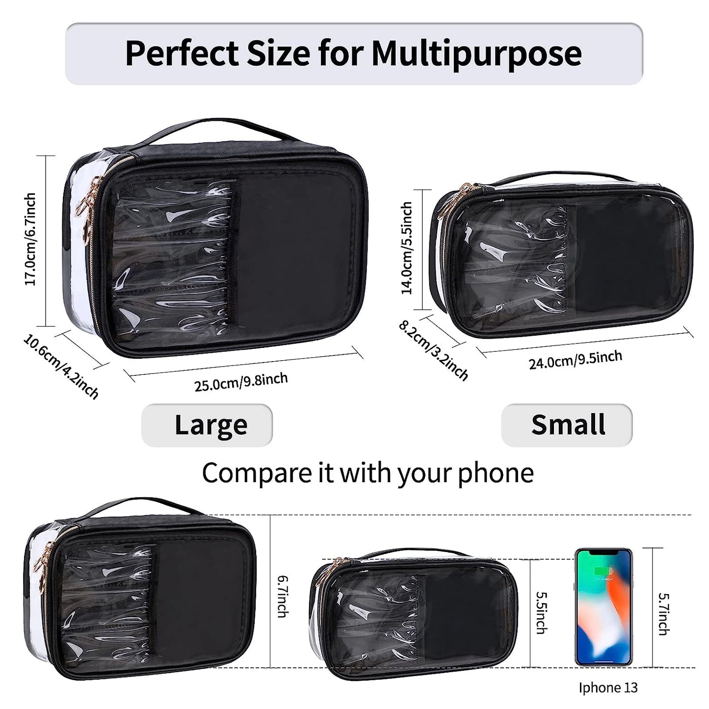 Portable Clear Large Makeup Bag with Divider Makeup Brush Compartment