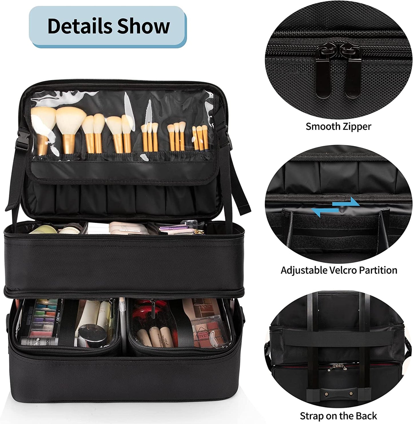 Professional Double Layer Large Travel Makeup Case