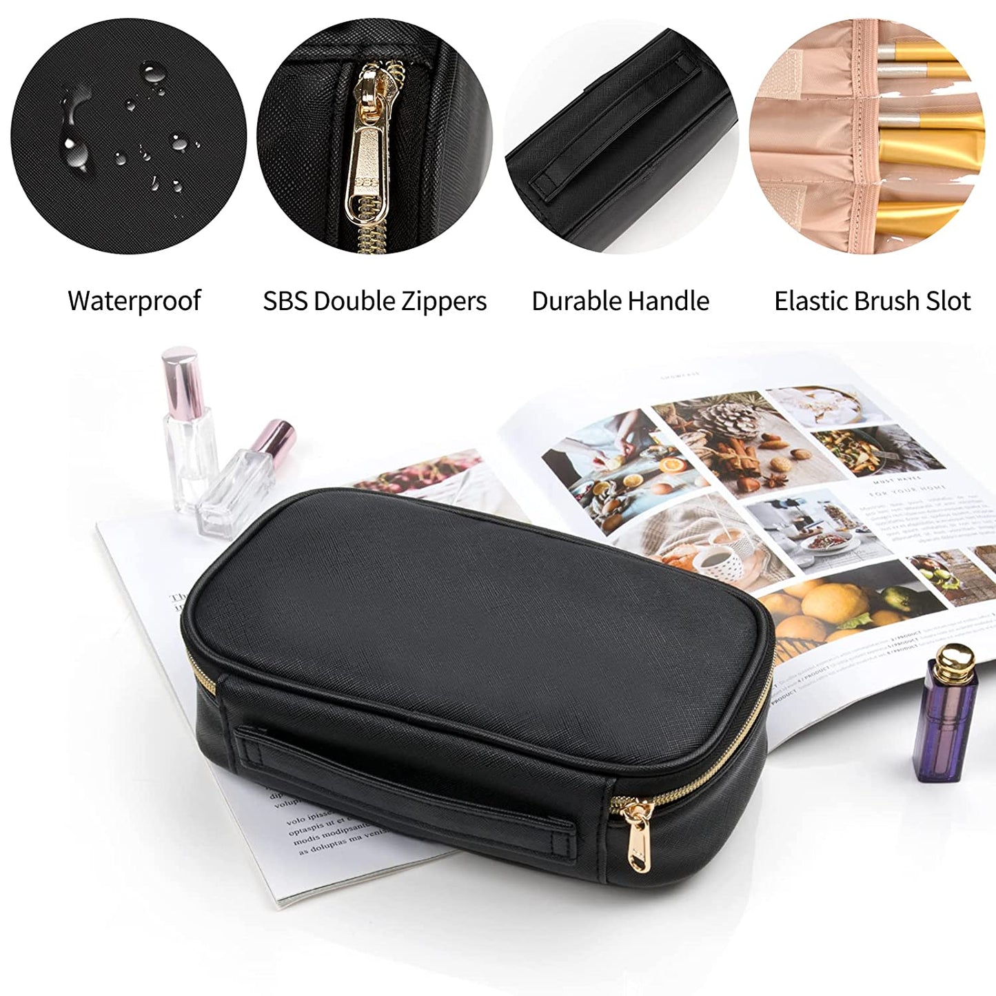 Small Black Cross Pattern Travel Makeup Bag