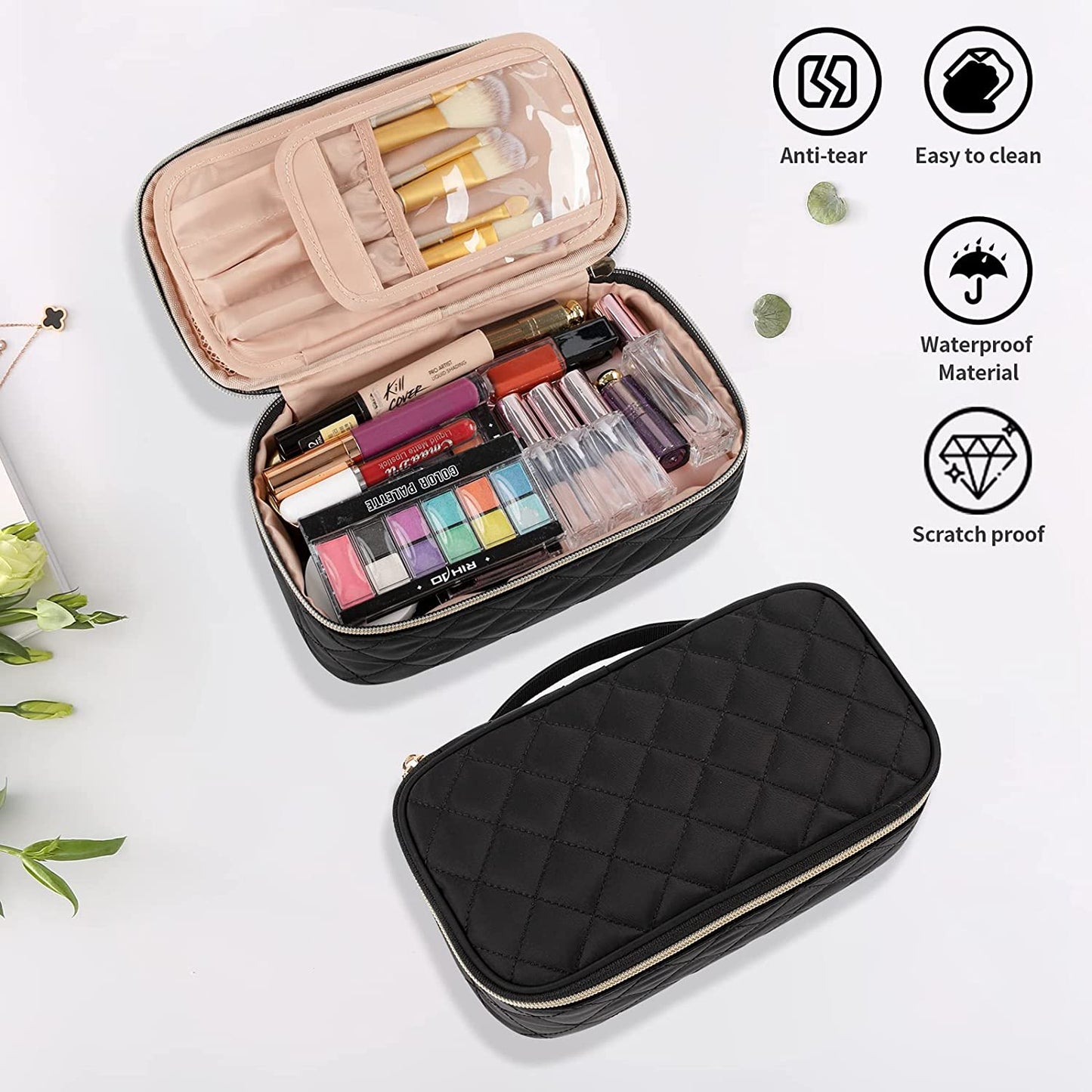 Small Black Rhombus Travel Makeup Bag