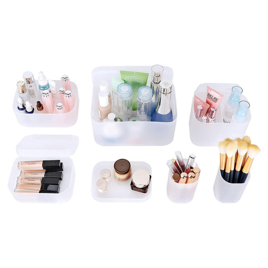 Relavel Makeup Organizer Case set of 6,Stackable Clear Makeup Organizer Holder, Multi-size Makeup Case Vanity Storage Holder Set for Makeup, Jewelry, toiletries,Makeup Artist Must Have