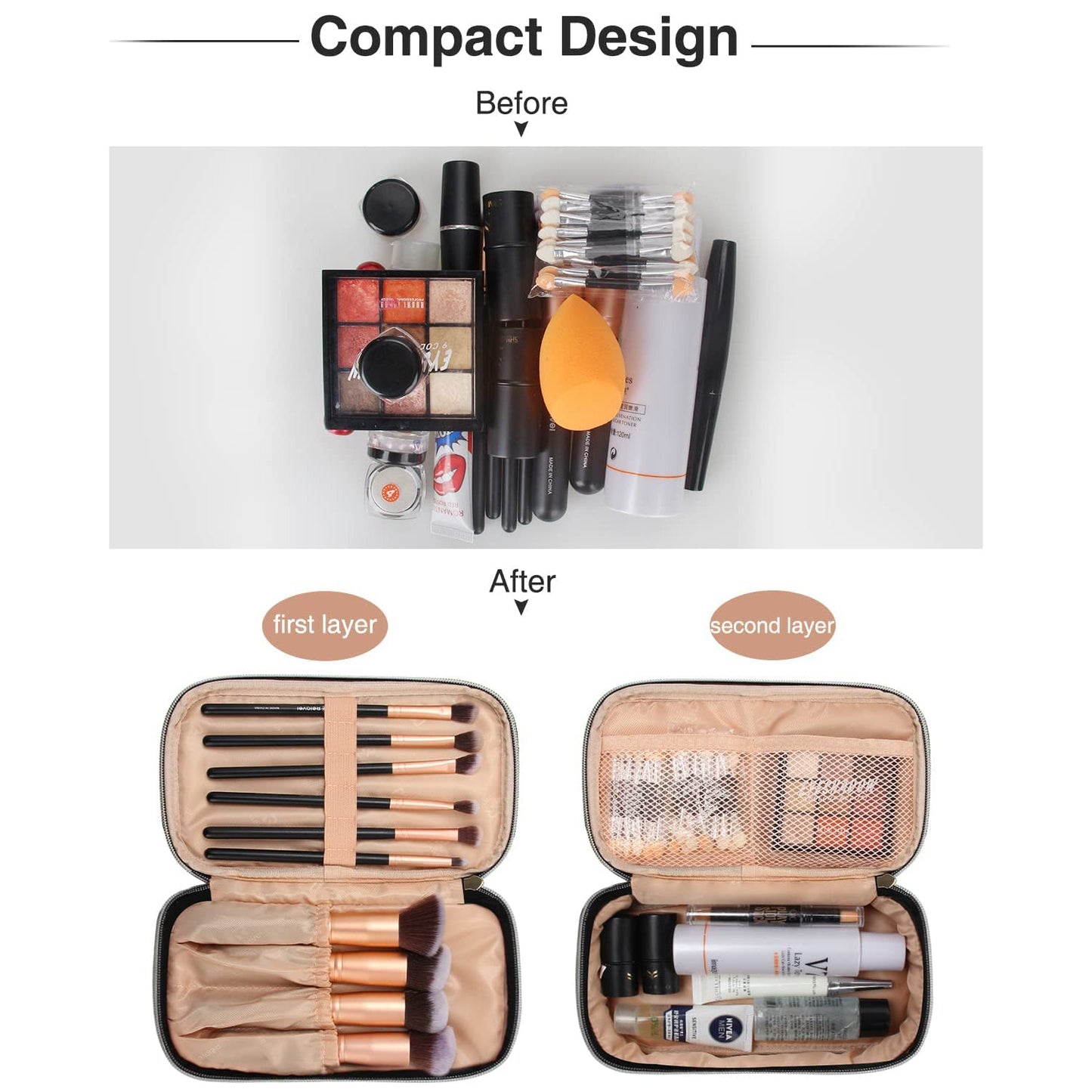 Black Small 2 layer Makeup Brush Bag