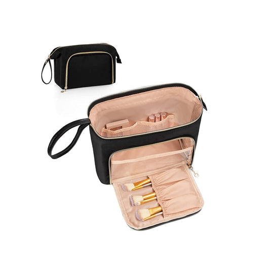 Black Wide Open Travel  Makeup Brush Bag