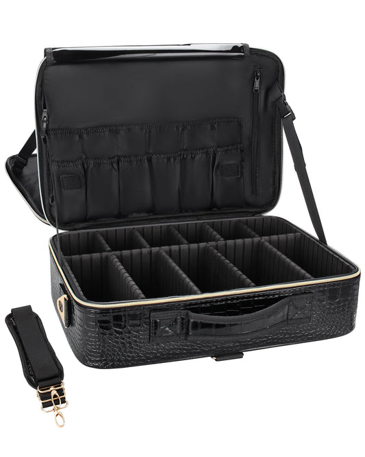 Black Large Crocodile Skin Texture Makeup Case