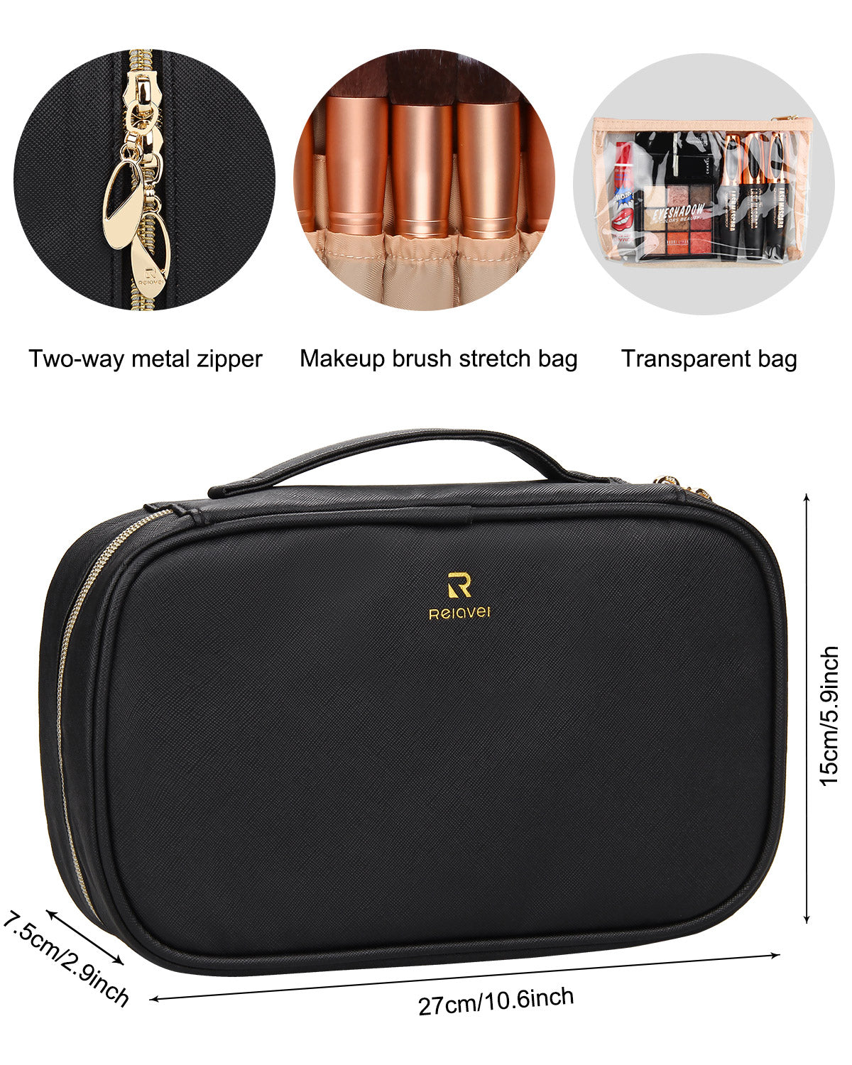 Black Makeup Brush Bags Organizer Cosmetic Bag