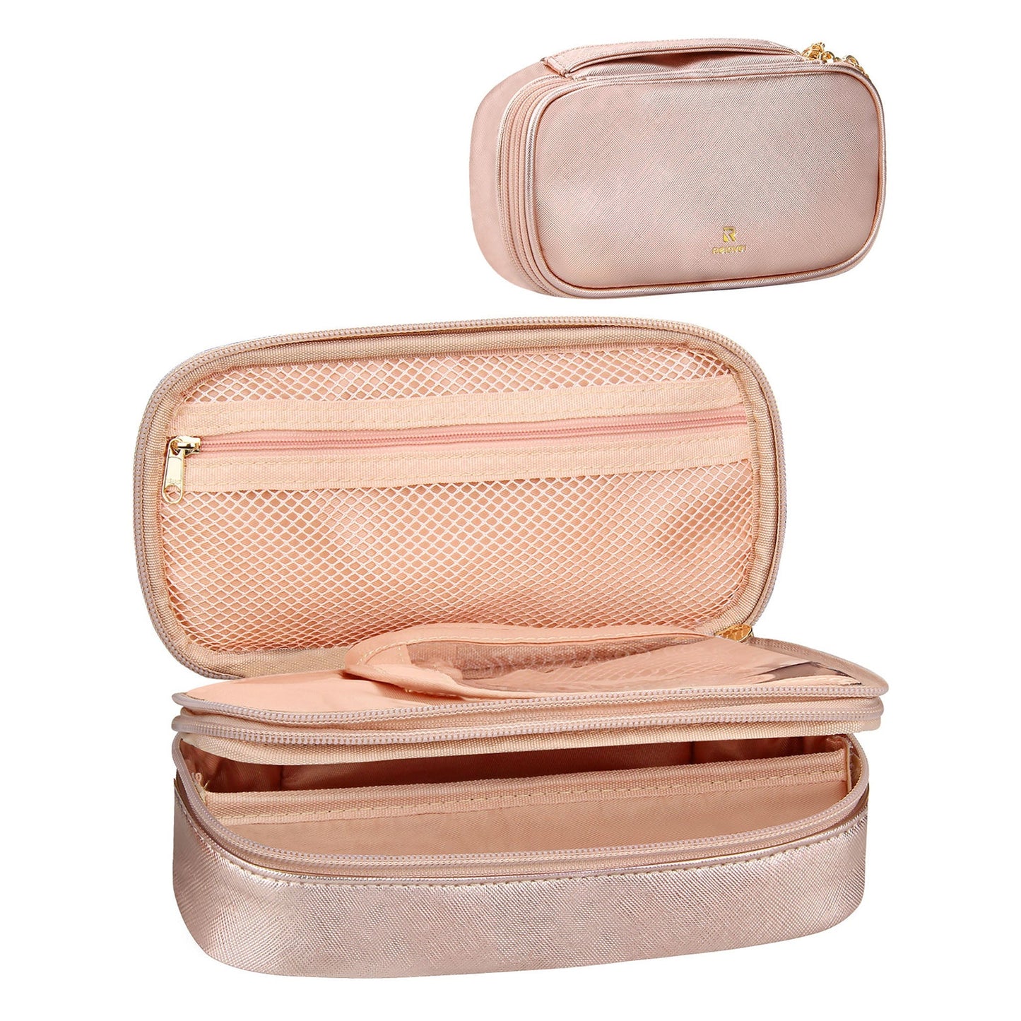 Cross Pattern Rose Gold Small Travel Makeup Bag Cosmetic Bag