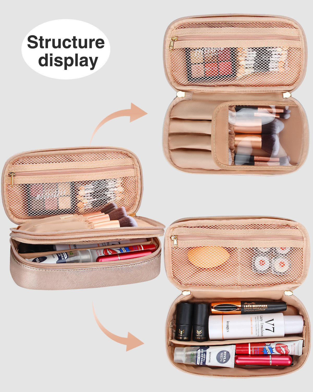 Cross Pattern Rose Gold Small Travel Makeup Bag Cosmetic Bag