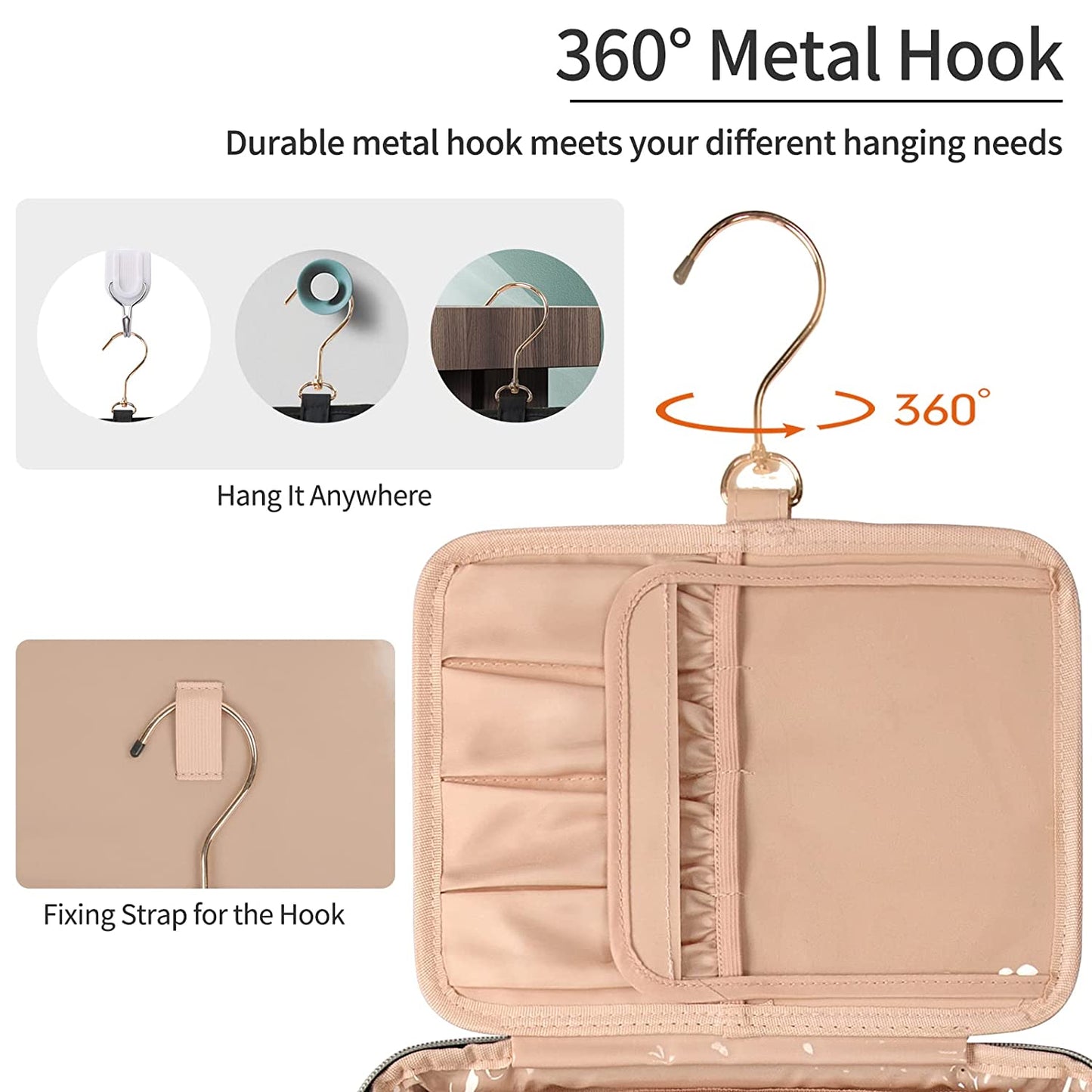 Hanging Travel Toiletry Bag with Handle and 360° Hanging Hook