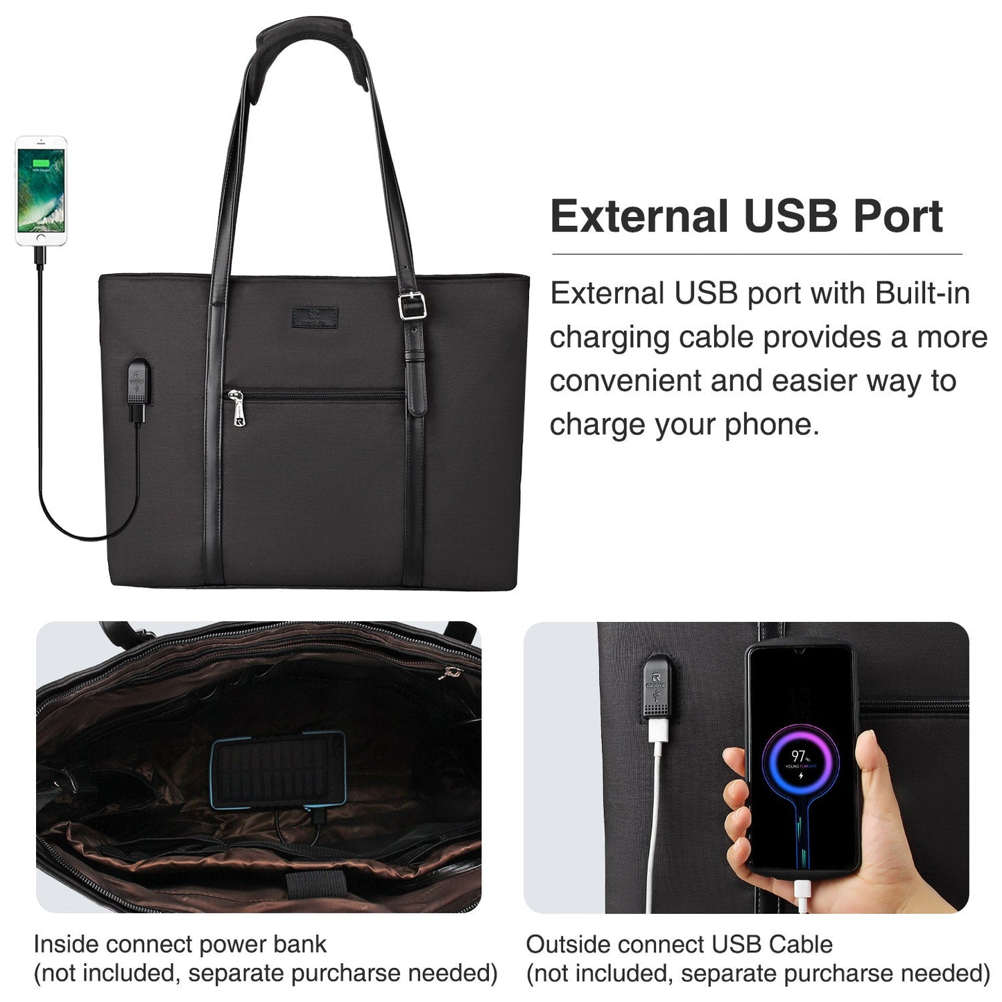 USB Laptop Tote Bag,Chomeiu Woman 15.6 inch Laptop Organizer Bag Teacher Work Purse (Black)