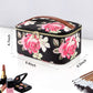 Large Portable Makeup Bag with Toiletries Brushes Slots and Divider-Black Floral