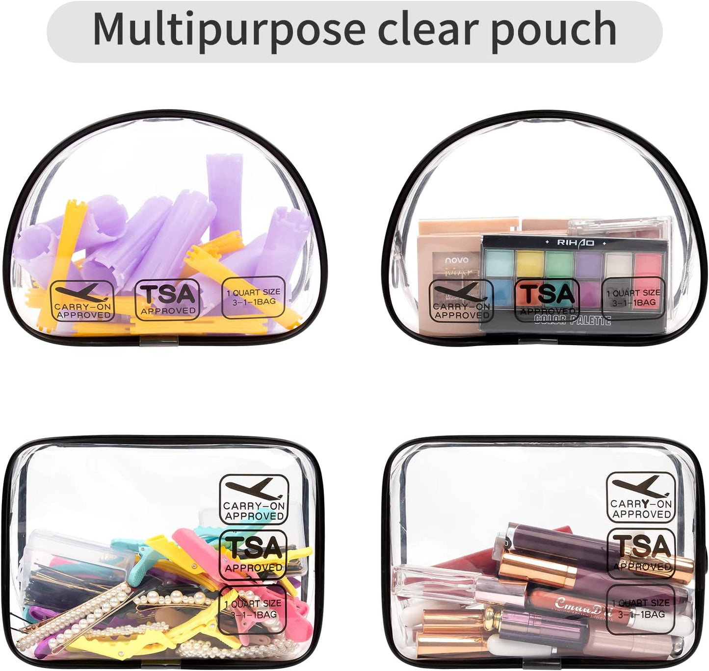 Large Makeup Train Case with 4 Clear Travel Makeup Storage Bags Set
