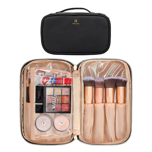 Professional Cosmetic Case Makeup Brush Organizer Makeup Artist Case with Belt Strap Holder ,Black