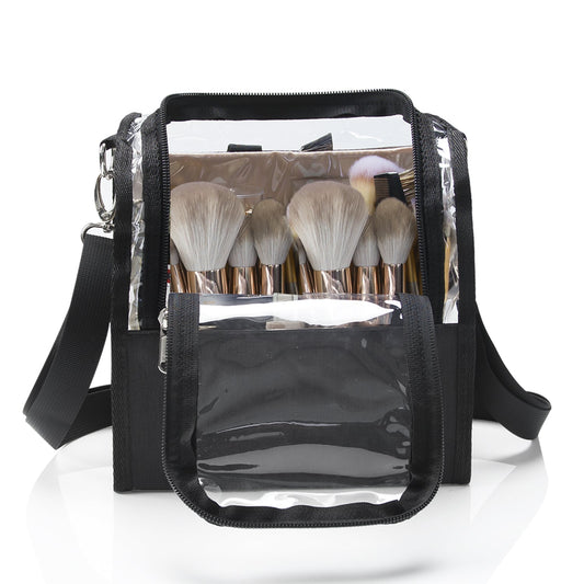 Travel Makeup Brush Case  with Shoulder Strap and Detachable Dividers-Black