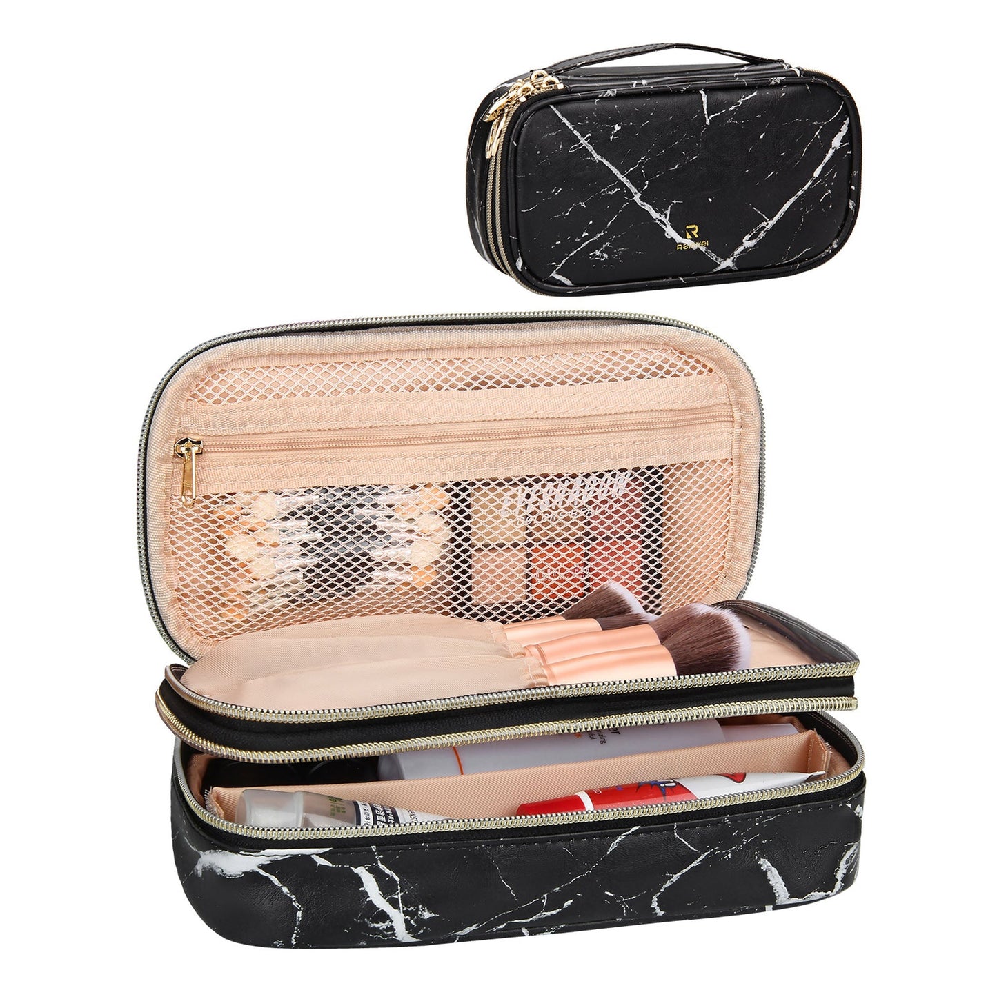 Marble Black Small Travel Makeup Bag Cosmetic Bag