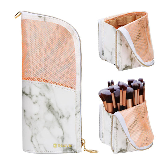 Marble White Makeup Brush Organzier Bag Stand-Up Makeup Brush Holder