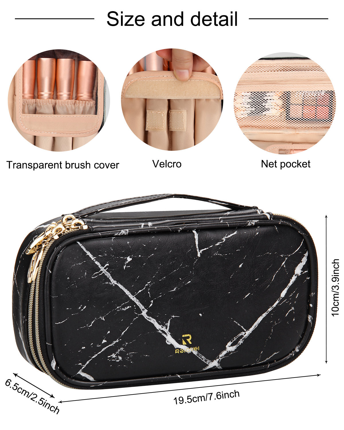 Marble Black Small Travel Makeup Bag Cosmetic Bag