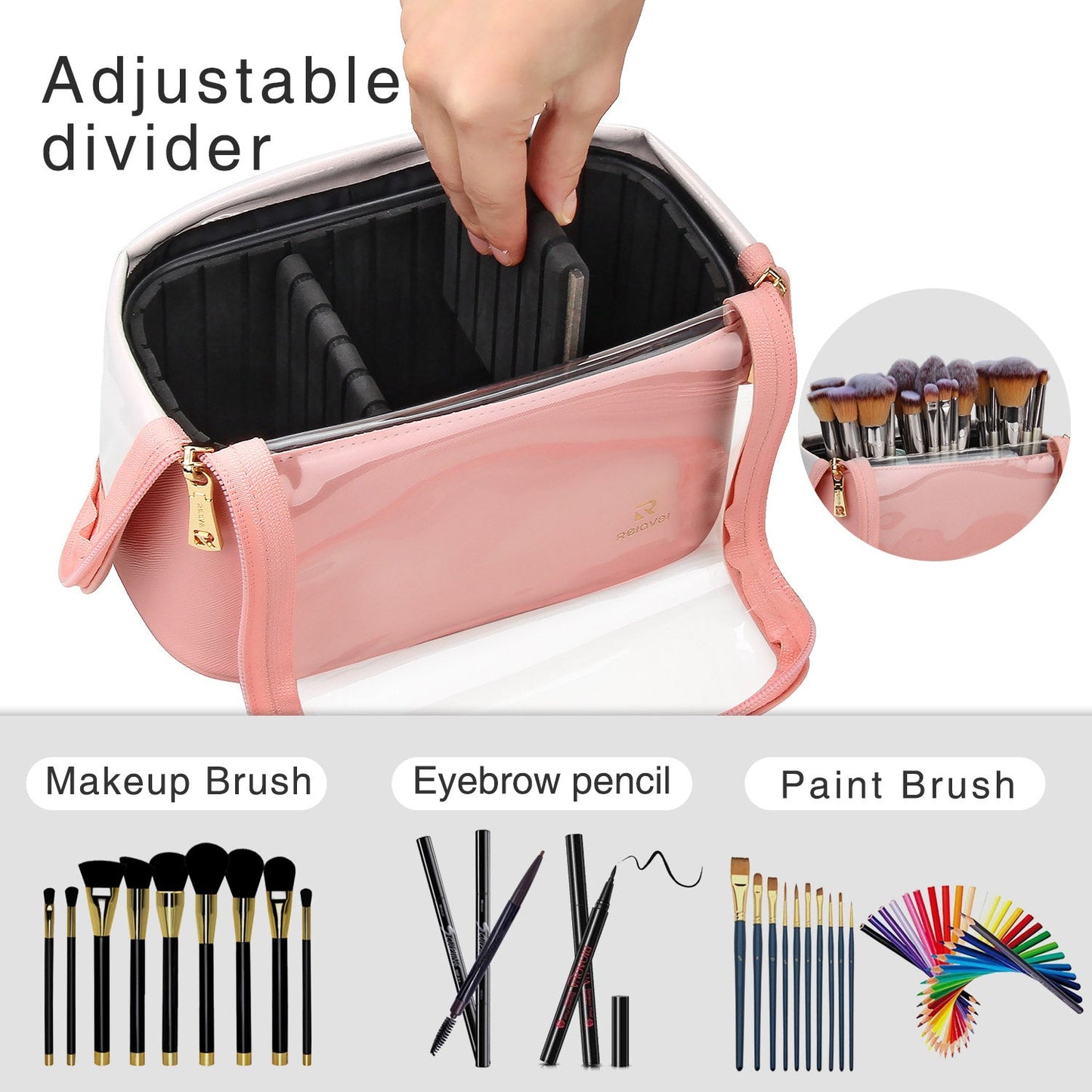 Pink Makeup Brush Holder Travel Makeup Bag For Women