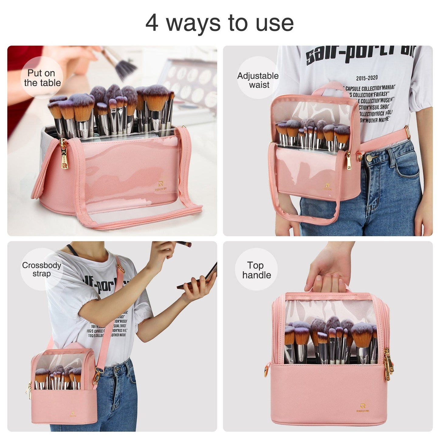 Pink Makeup Brush Holder Travel Makeup Bag For Women