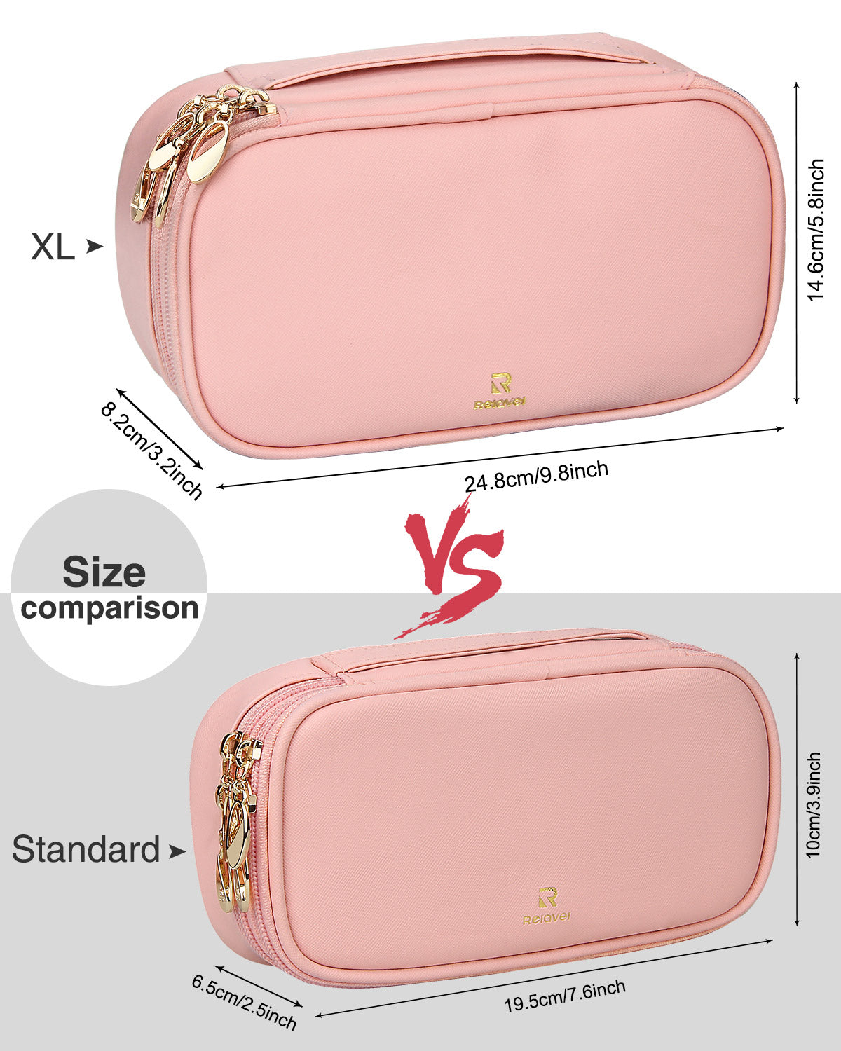 Pink Travel Cosmetic Bag for Women Girls Makeup Brushes Bag Portable 2 Layer Cosmetic Case