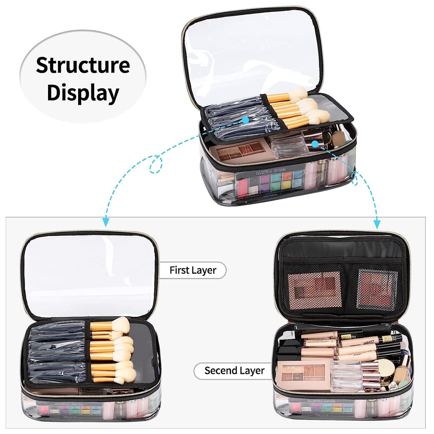 Portable Clear Large Makeup Bag with Divider Makeup Brush Compartment