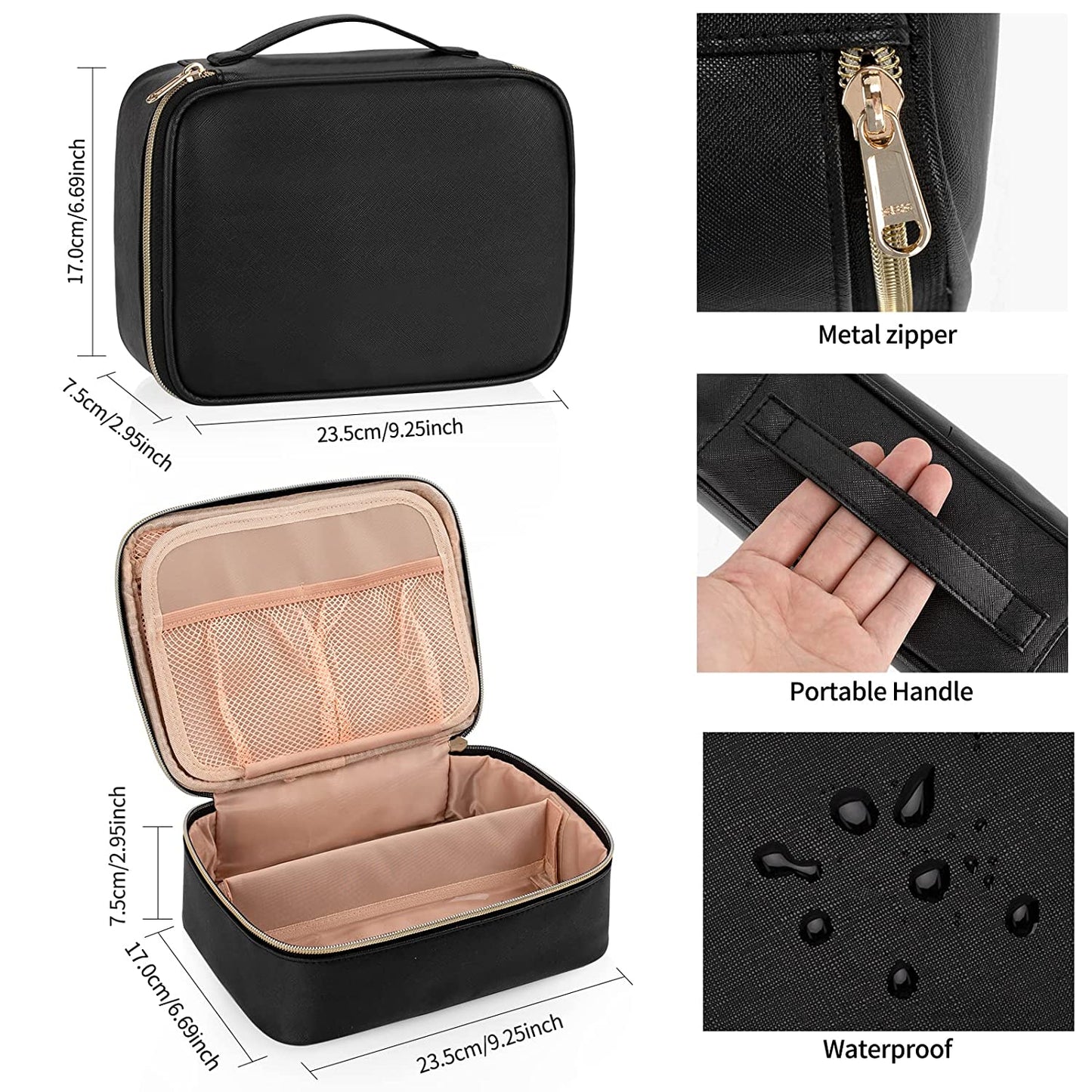 Potable Large Black Travel Makeup Bag