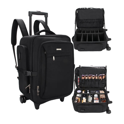 Rolling Black Super Large Professional Trolley Makeup Backpack
