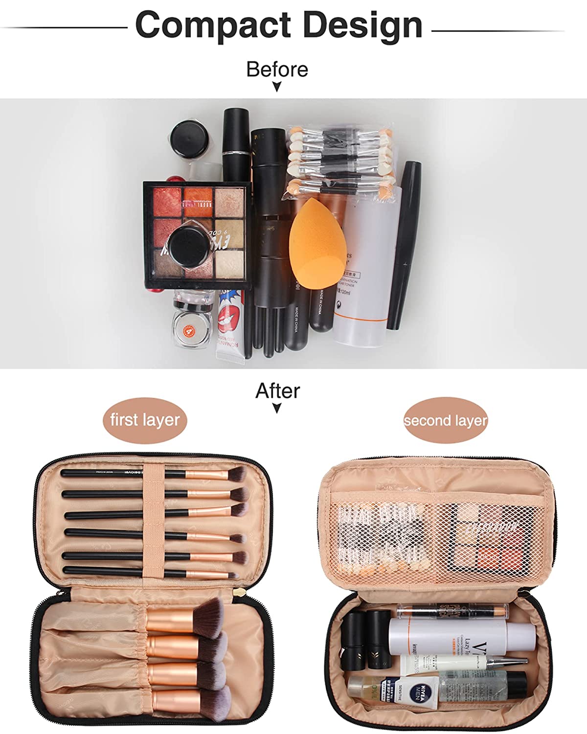 Relavel Small 2 Layer Travel Makeup Bag